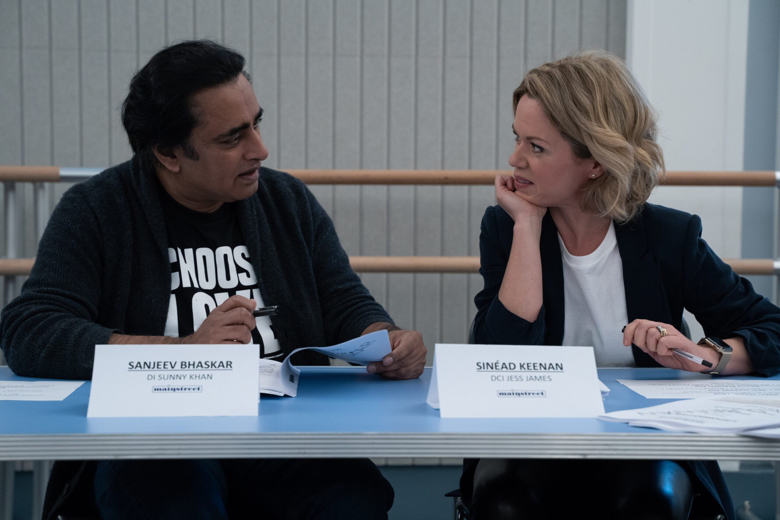Sanjeev Bhaskar and Sinéad Keenan look relaxed as they rehearse Unforgotten