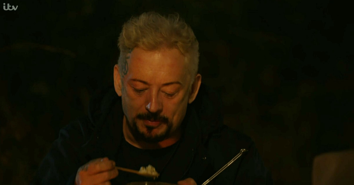 Boy George eating a meal on I'm A Celebrity