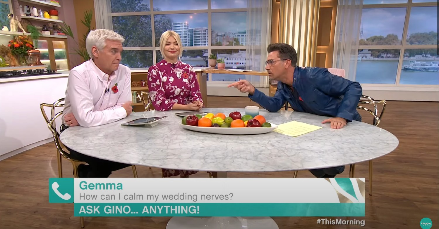 Phillip Schofield, Holly Willoughby and Gino D'Acampo on This Morning today 
