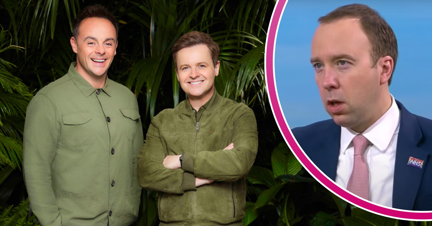 I'm A Celebrity hosts Ant and Dec smile and Matt Hancock during interview