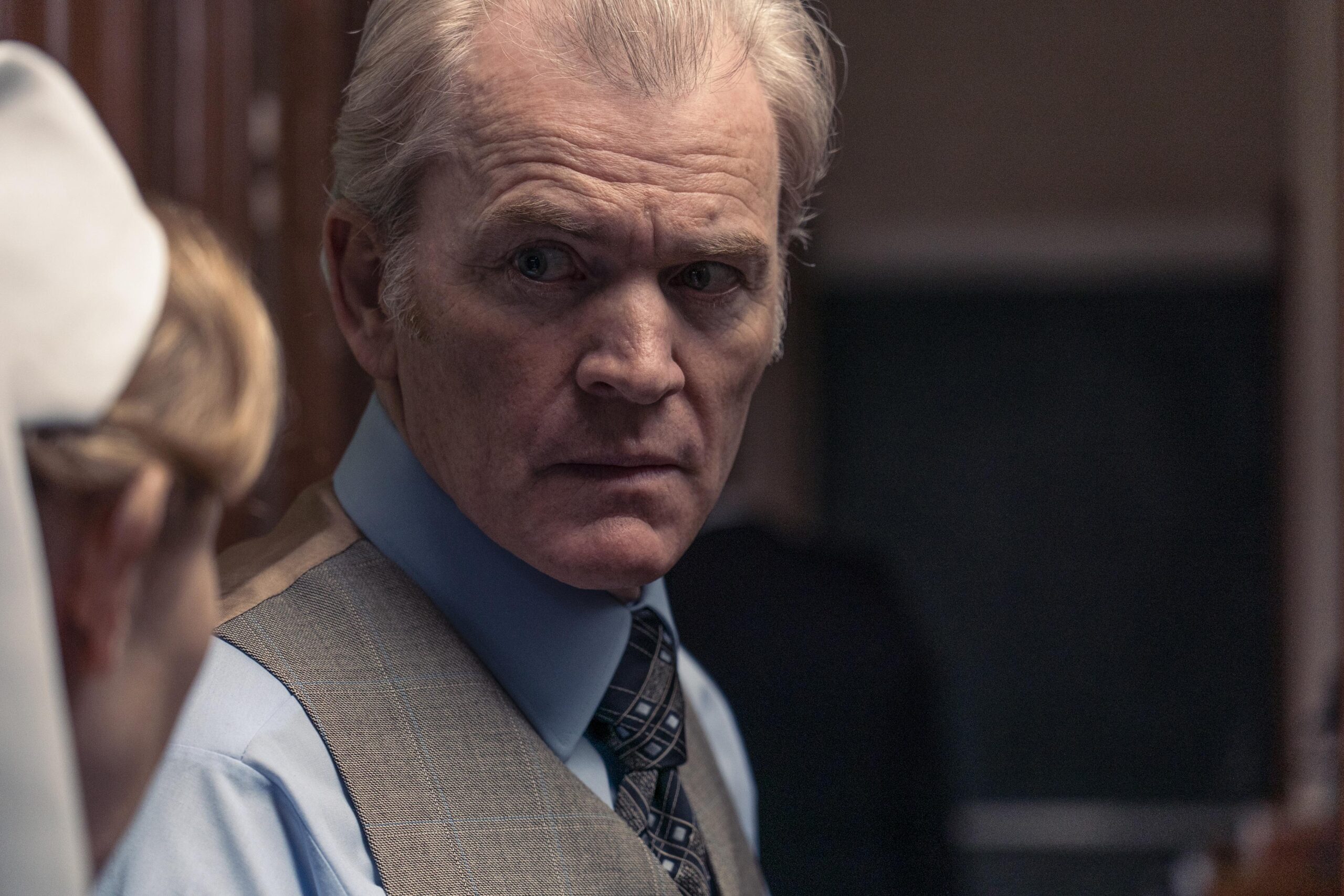 Dr Courtney-Briggs looks shocked in Dalgliesh