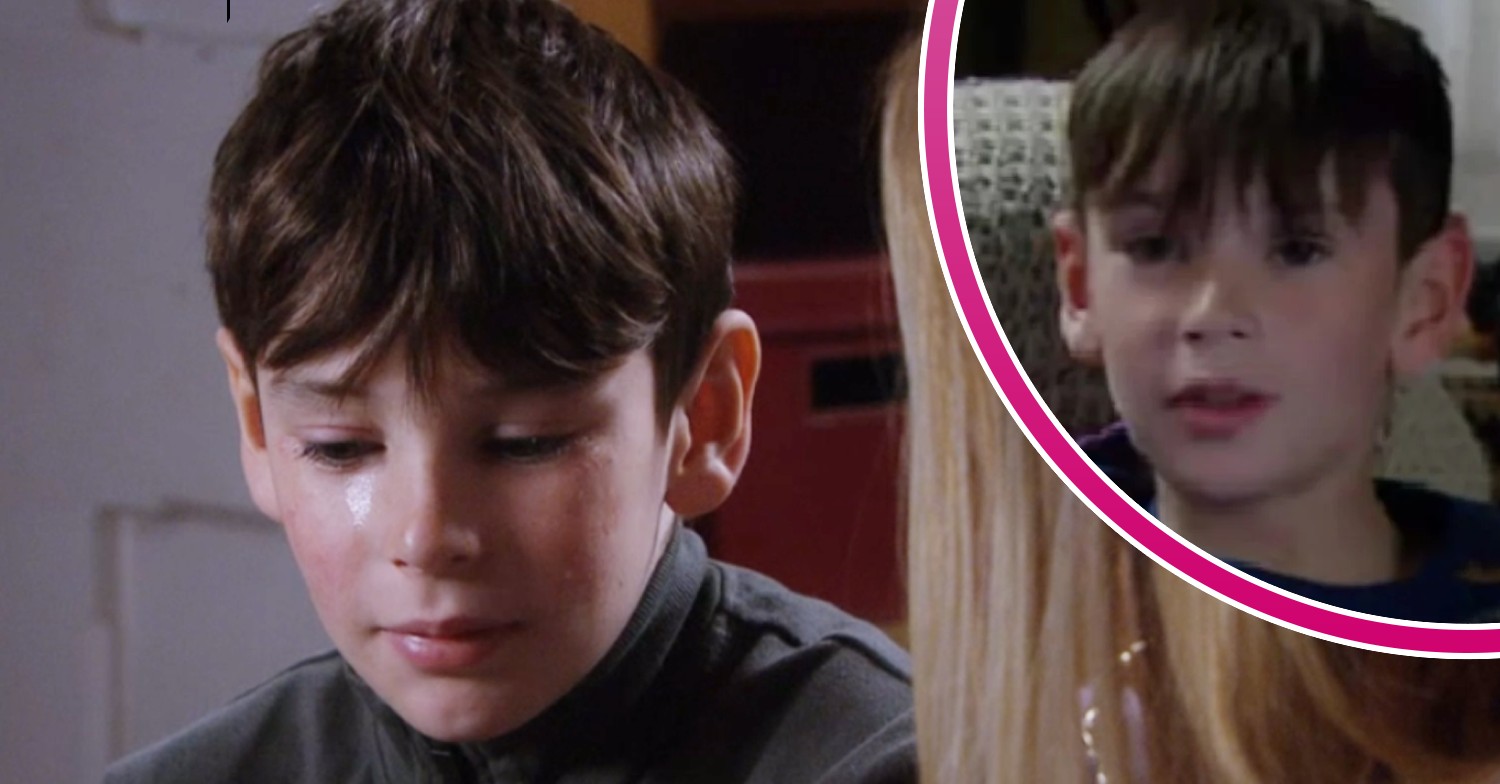 Kyle crying while in a pop-out bubble to the right, looking intense in Emmerdale (Credit: ITV/YouTube/Composite Entertainment Daily!)