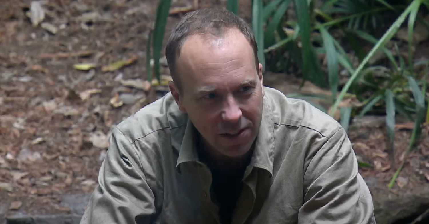 Matt Hancock sitting in camp on I'm A Celeb