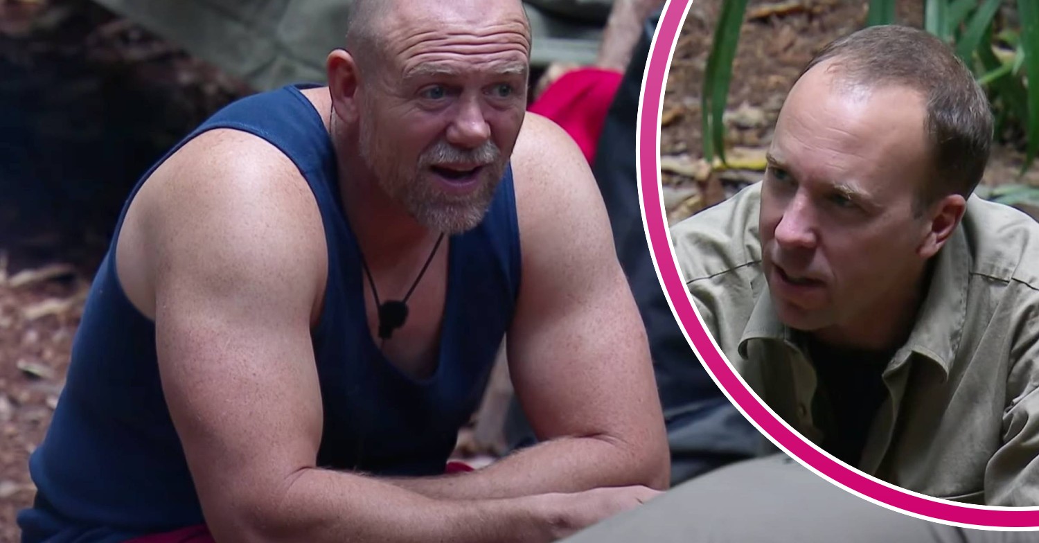 Mike Tindall looks unimpressed, Matt Hancock speaks in the I'm A Celeb camp
