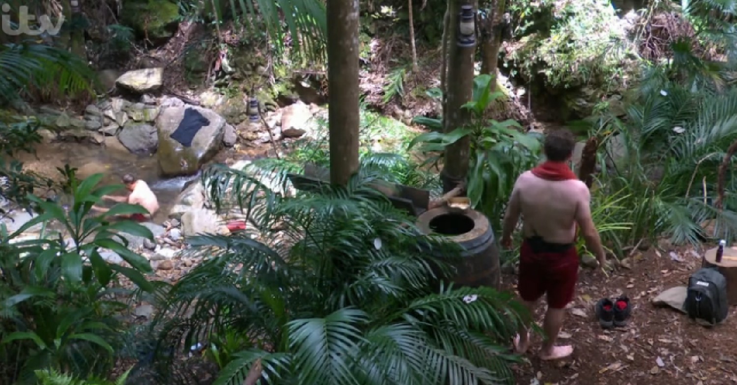 Seann Walsh watching Matt Hancock in I'm A Celeb water