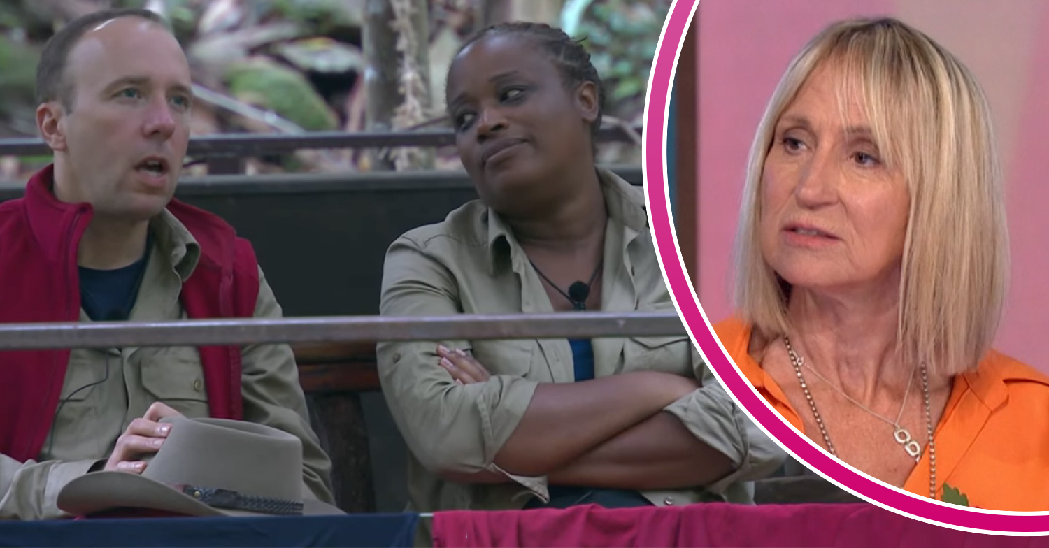 Matt and Charlene on I'm A Celebrity and Carol McGiffin in orange