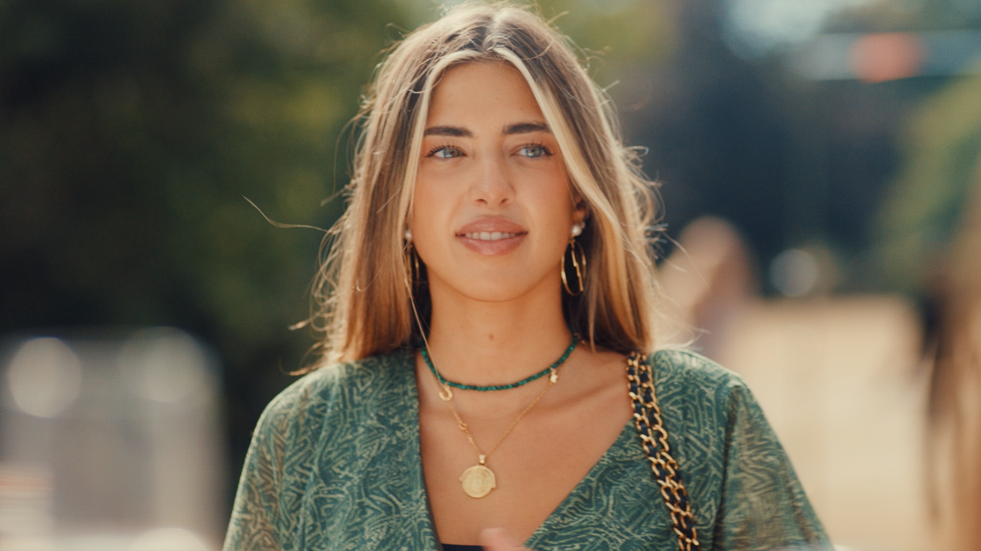 Yasmine Zweegers wearing a green dress in Made In Chelsea