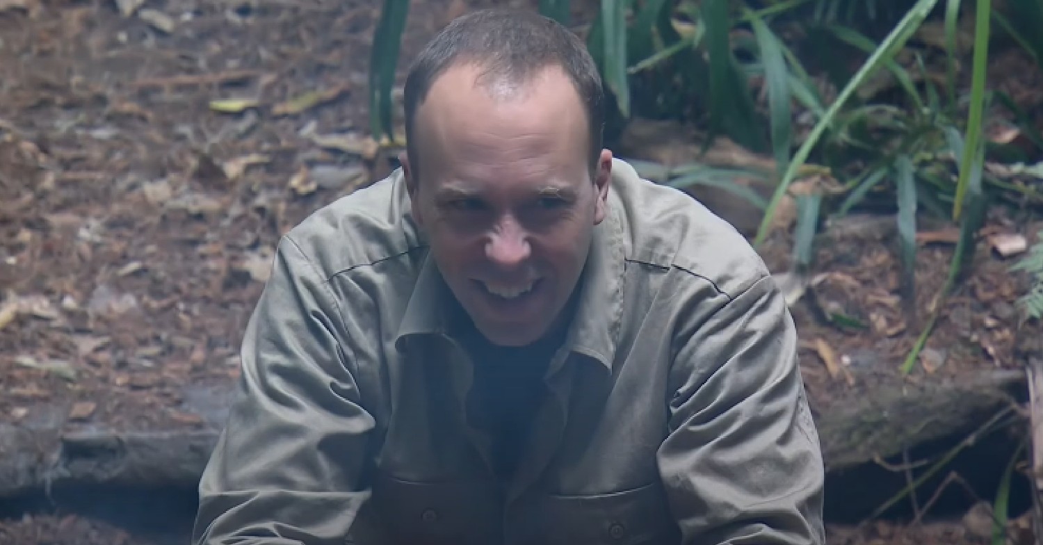 Matt Hancock smiling in I'm A Celebrity camp