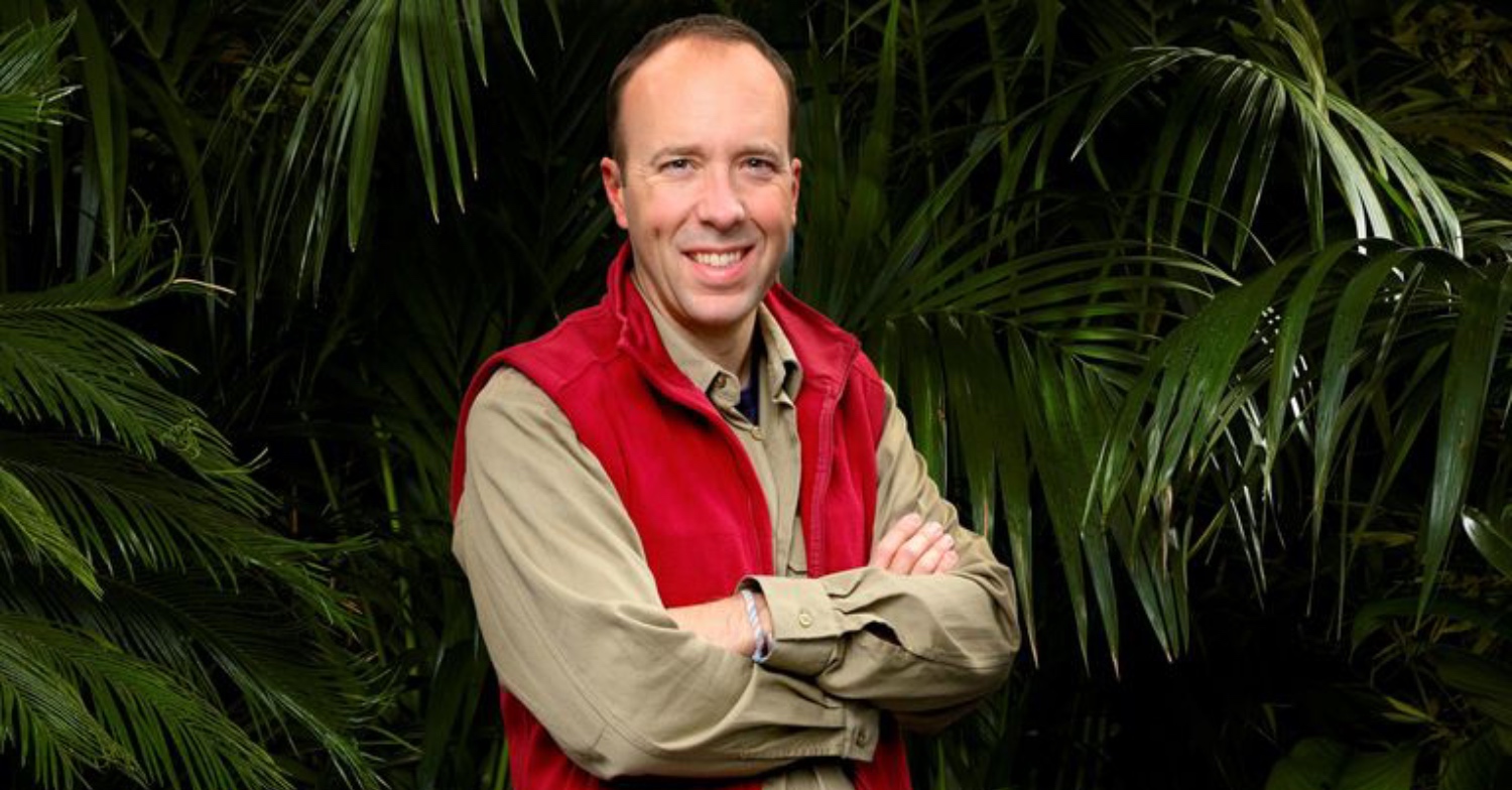 Matt Hancock smiling in I'm A Celeb promo pic