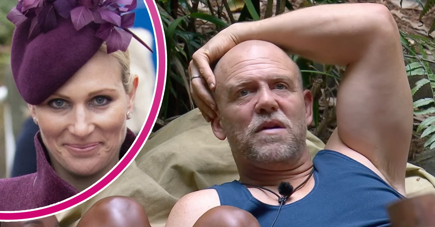 Mike Tindall in the I'm A Celebrity jungle and wife Zara inset