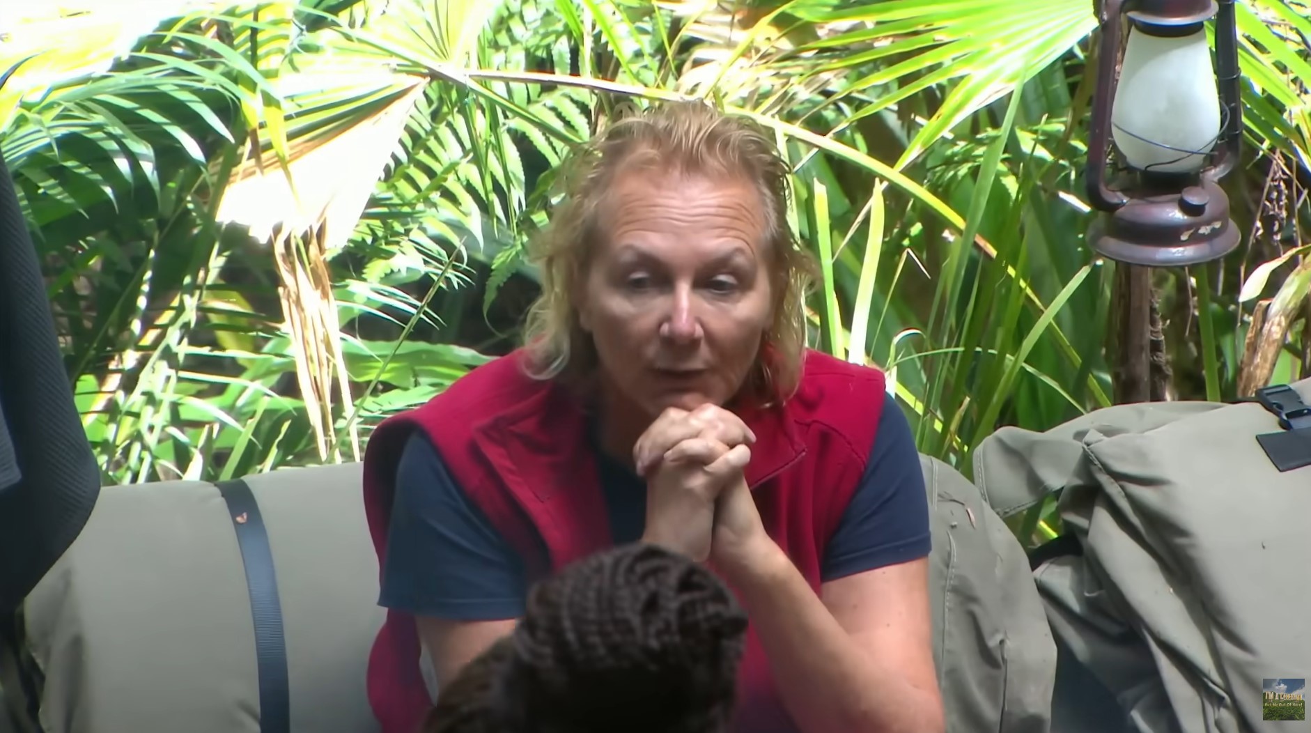 Sue Cleaver looks serious on I'm A Celebrity as she talks about her adoption