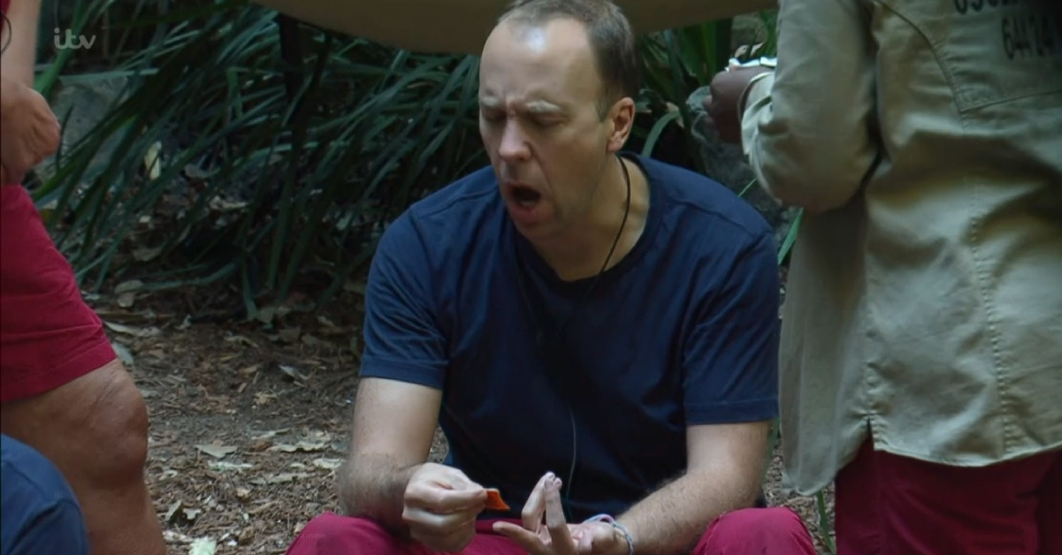 Matt Hancock crying out in pain on I'm A Celebrity tonight