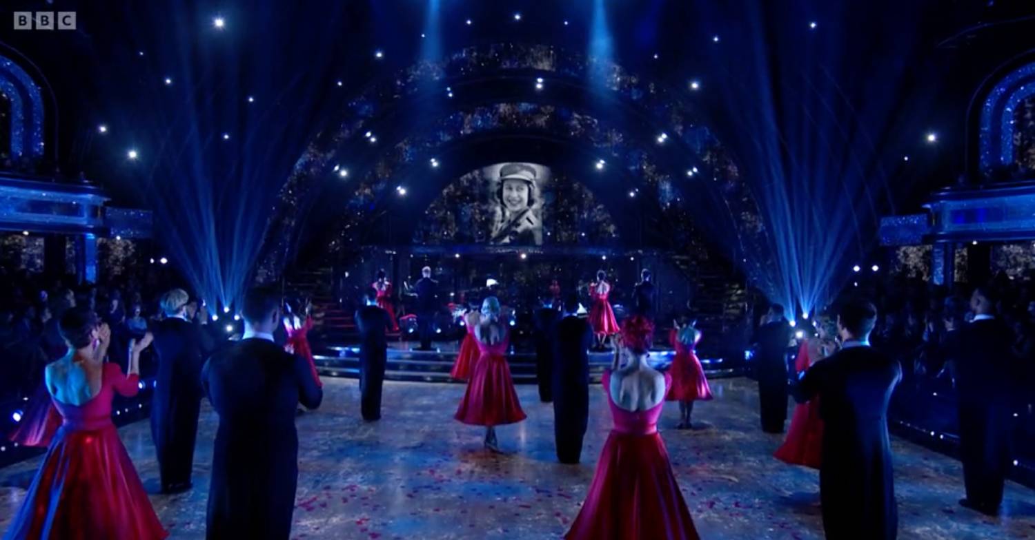 Strictly pros applaud an image of the Queen at the end of their dance