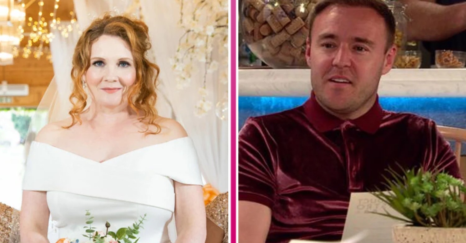 Fiz in a wedding dress, composited with Tyrone looking happy on Corrie (Credit: ITV/Composite: Entertainment Daily!)