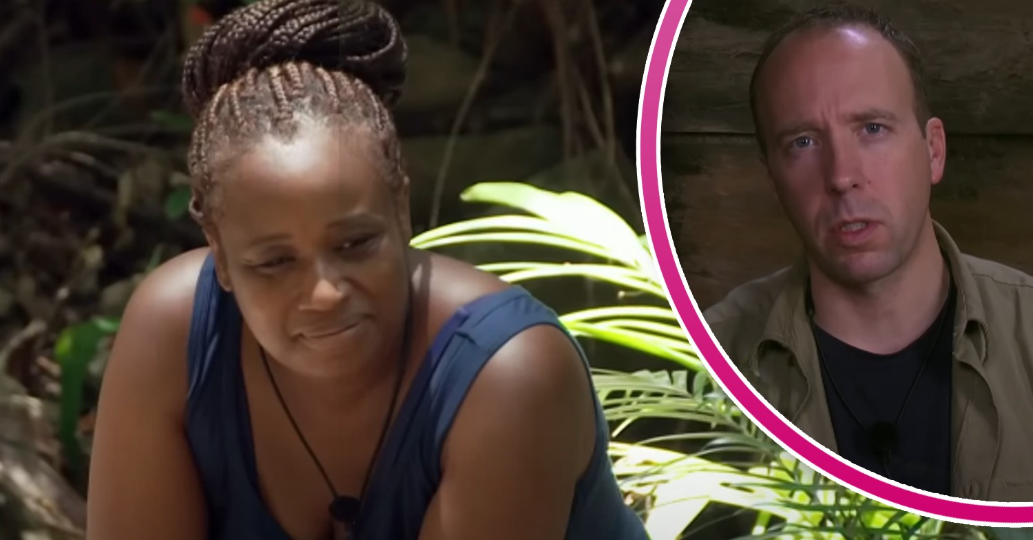 Charlene White smiling and Matt Hancock on I'm A Celebrity