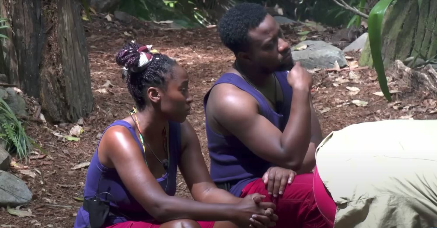 I'm A Celebrity cast member Scarlette Douglas sits with Babatunde Aleshe