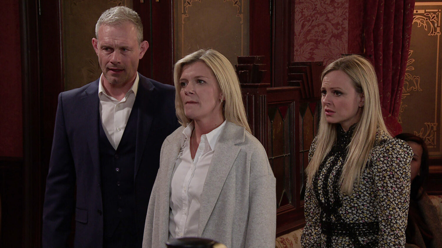 Nick, Leanne and Sarah look concerned in Coronation Street