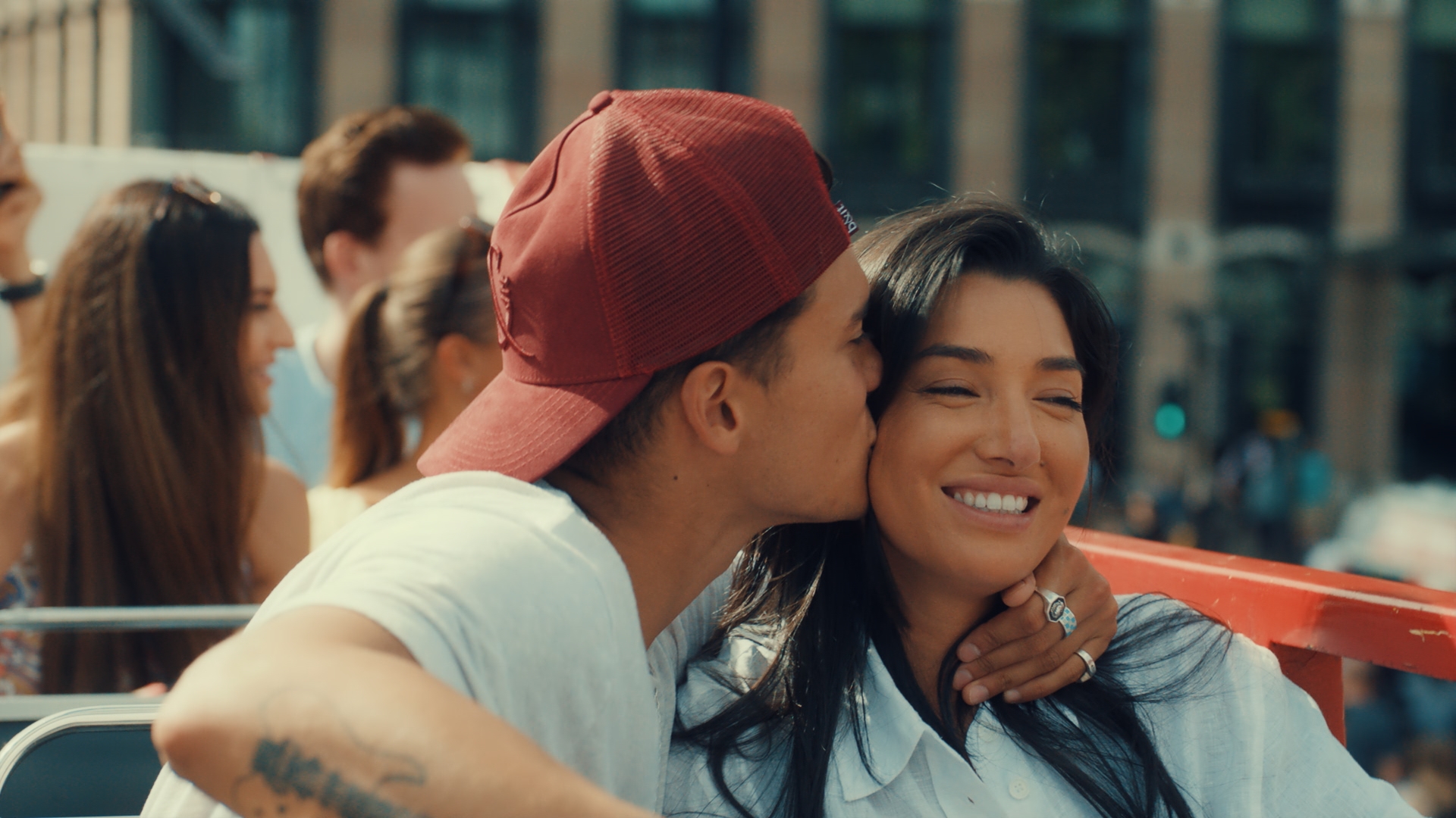 Miles kissing Ella on the cheek in Made In Chelsea