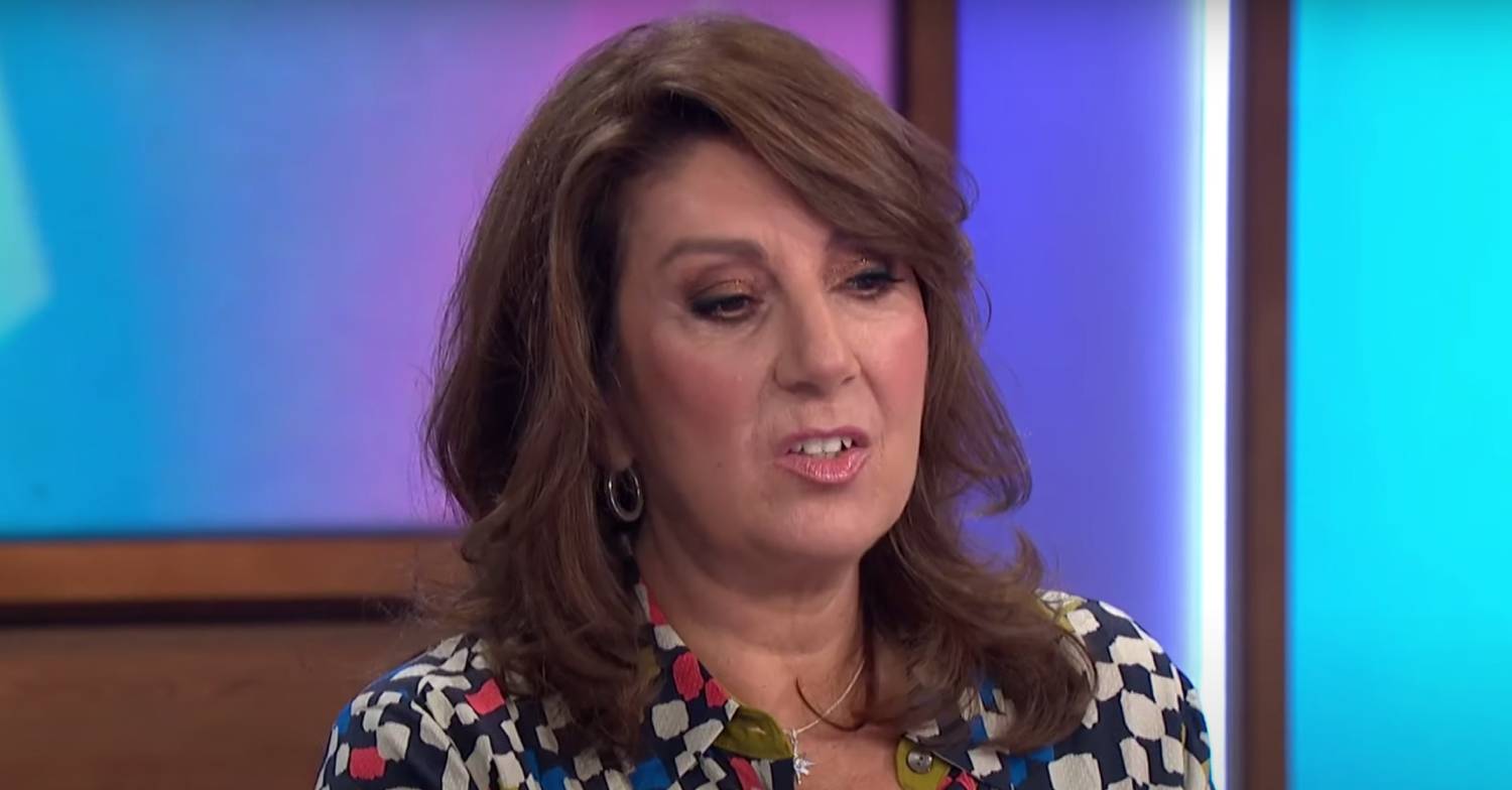 Jane McDonald looks down during a Loose Women appearance where she talks about her tour