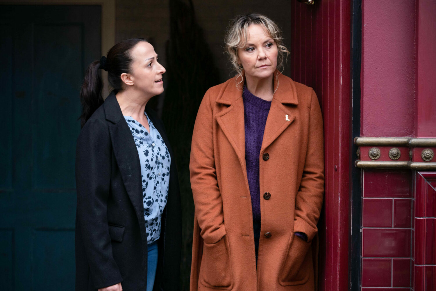 Sonia looking upset as Janine watches on in EastEnders