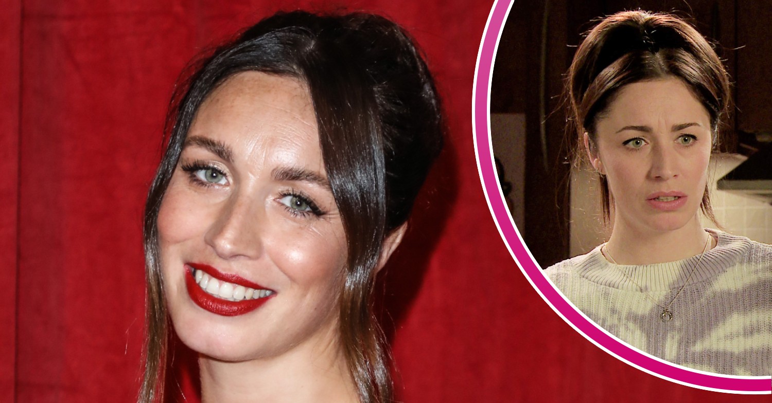 Julia Goulding smiling and Shona looking shocked in Coronation Street