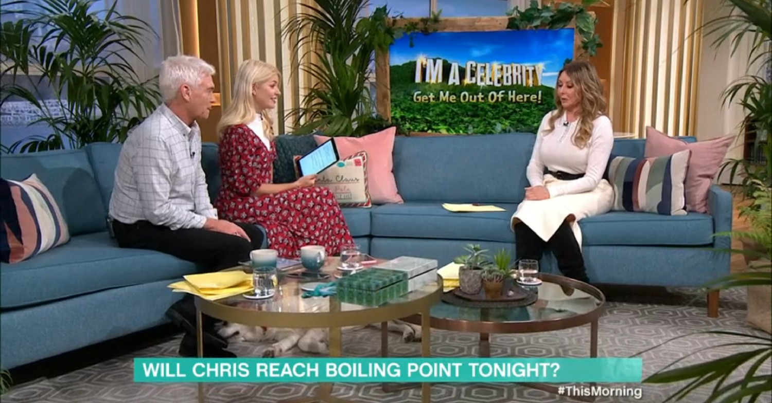 Carol Vorderman speaking to Holly Willoughby and Phillip Schofield on This Morning today