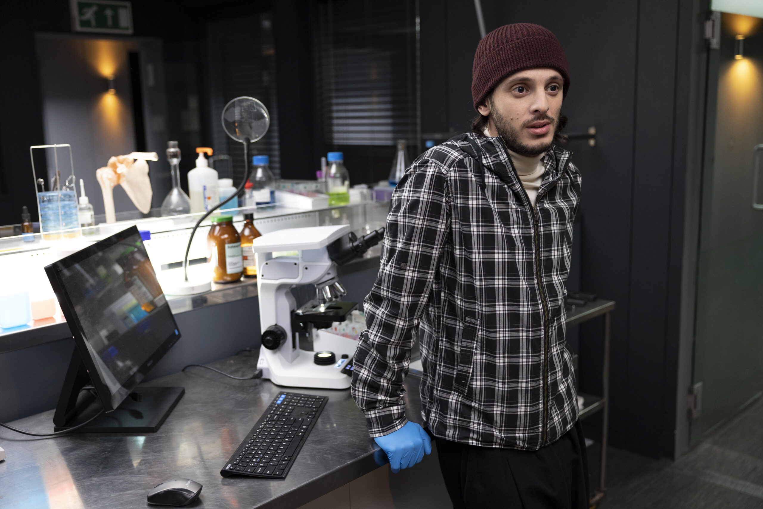 Alastair Michael in laboratory as Velvy Schur in Silent Witness series 26