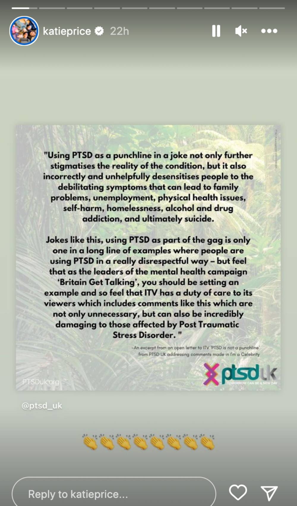 Katie Price shares a Story post on Instagram