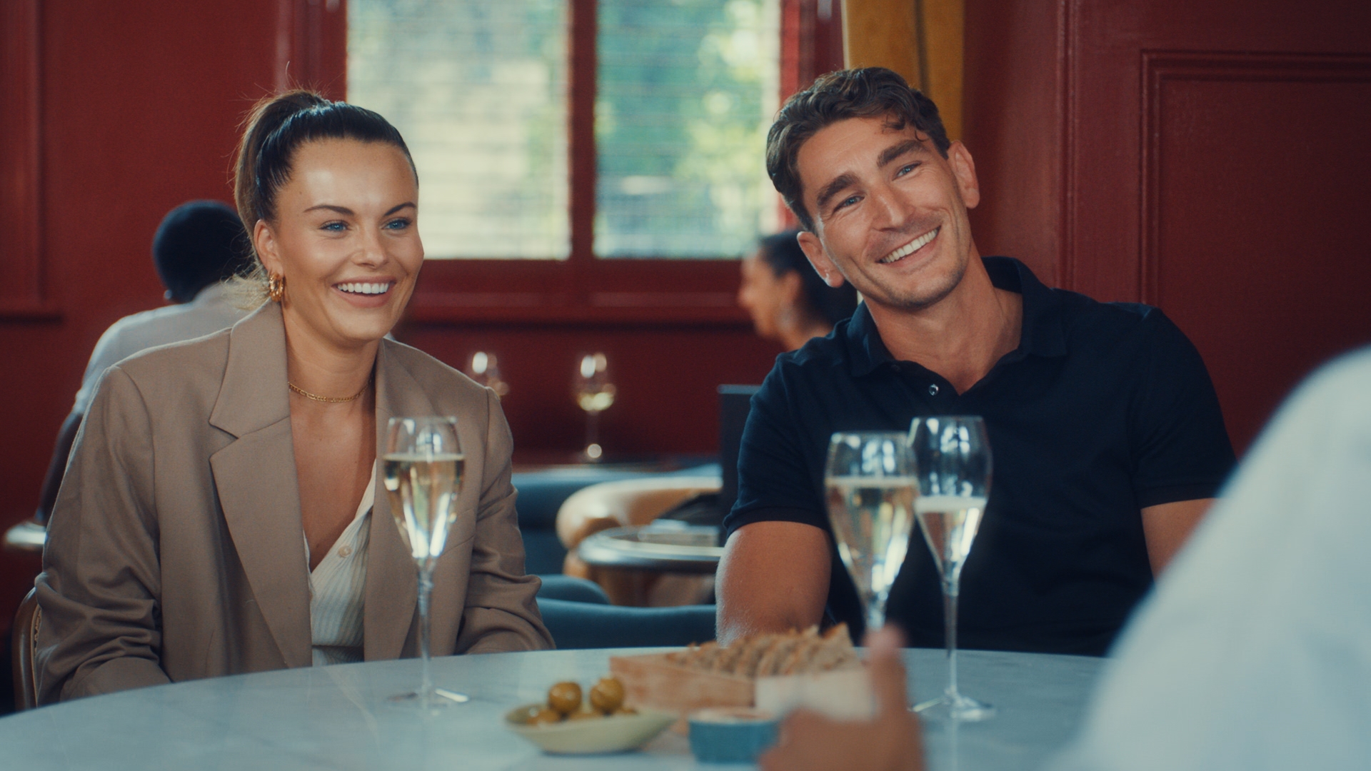 Emily Blackwell and Jordan Alexander smiling in Made In Chelsea