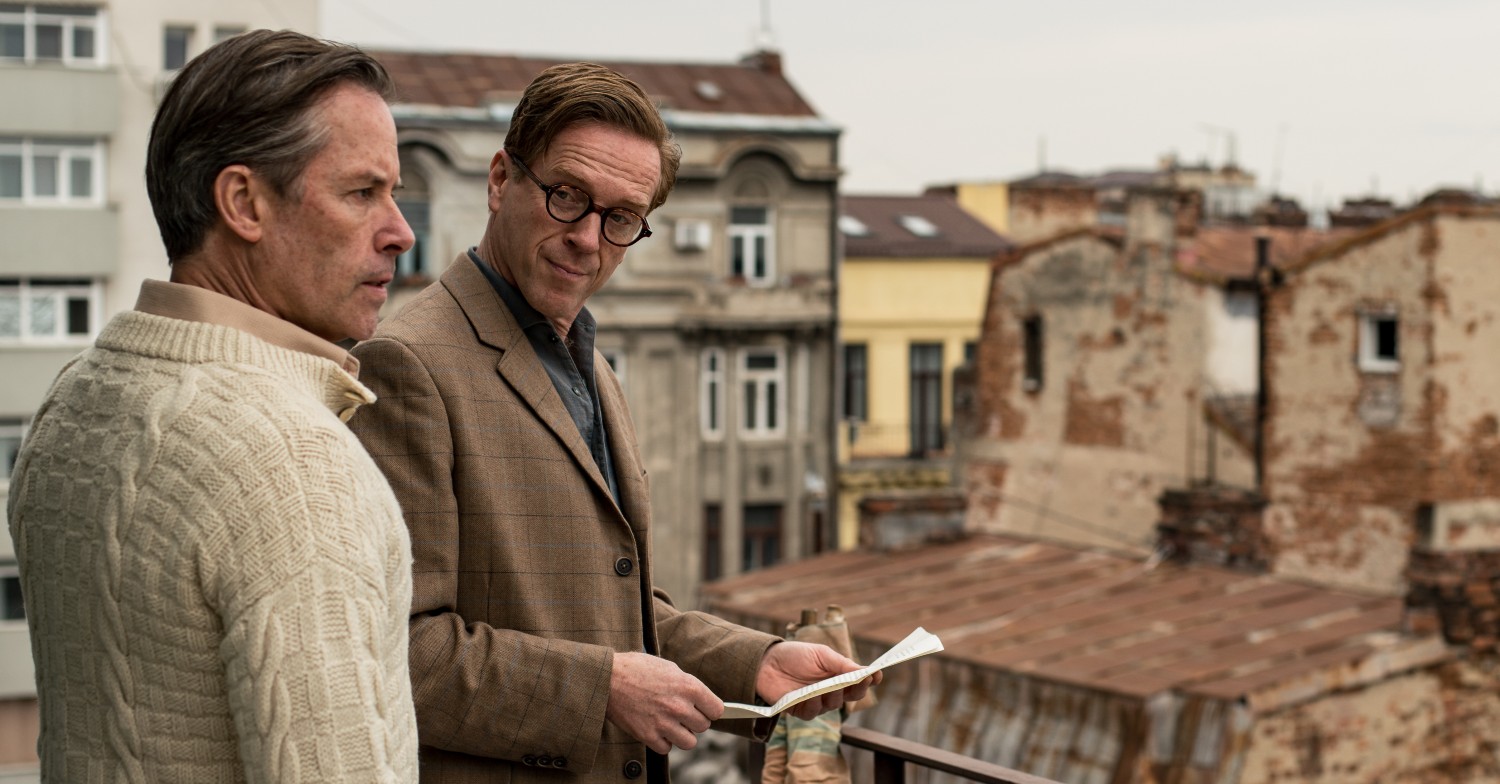 Damian Lewis and Kim Philby in character in A Spy Among Friends