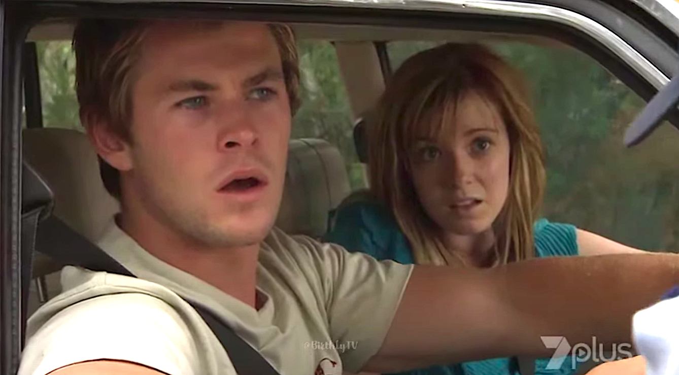 Chris Hemsworth as Kim Hyde in Home and Away, driving a car