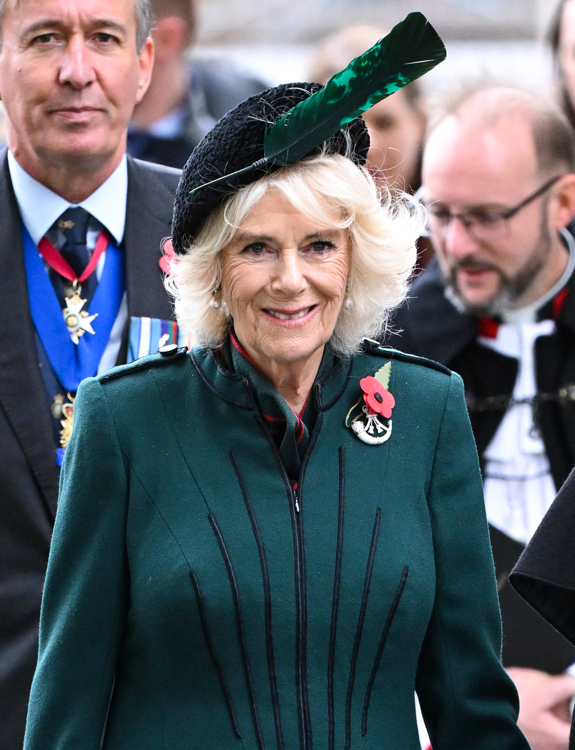 Camilla, Queen Consort, wearing black smiling