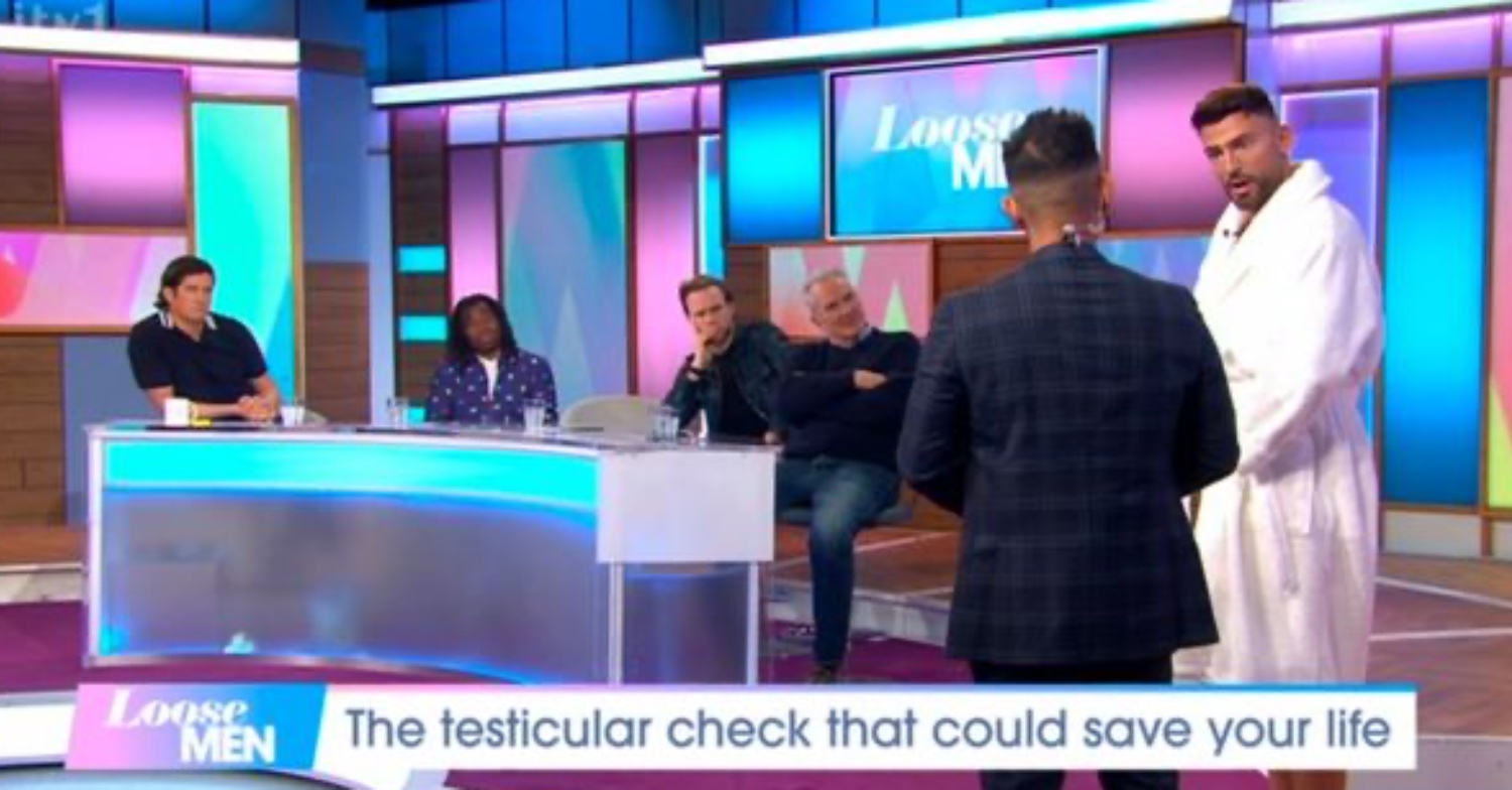 Loose Men panelists watching Jake Quickenden being examined