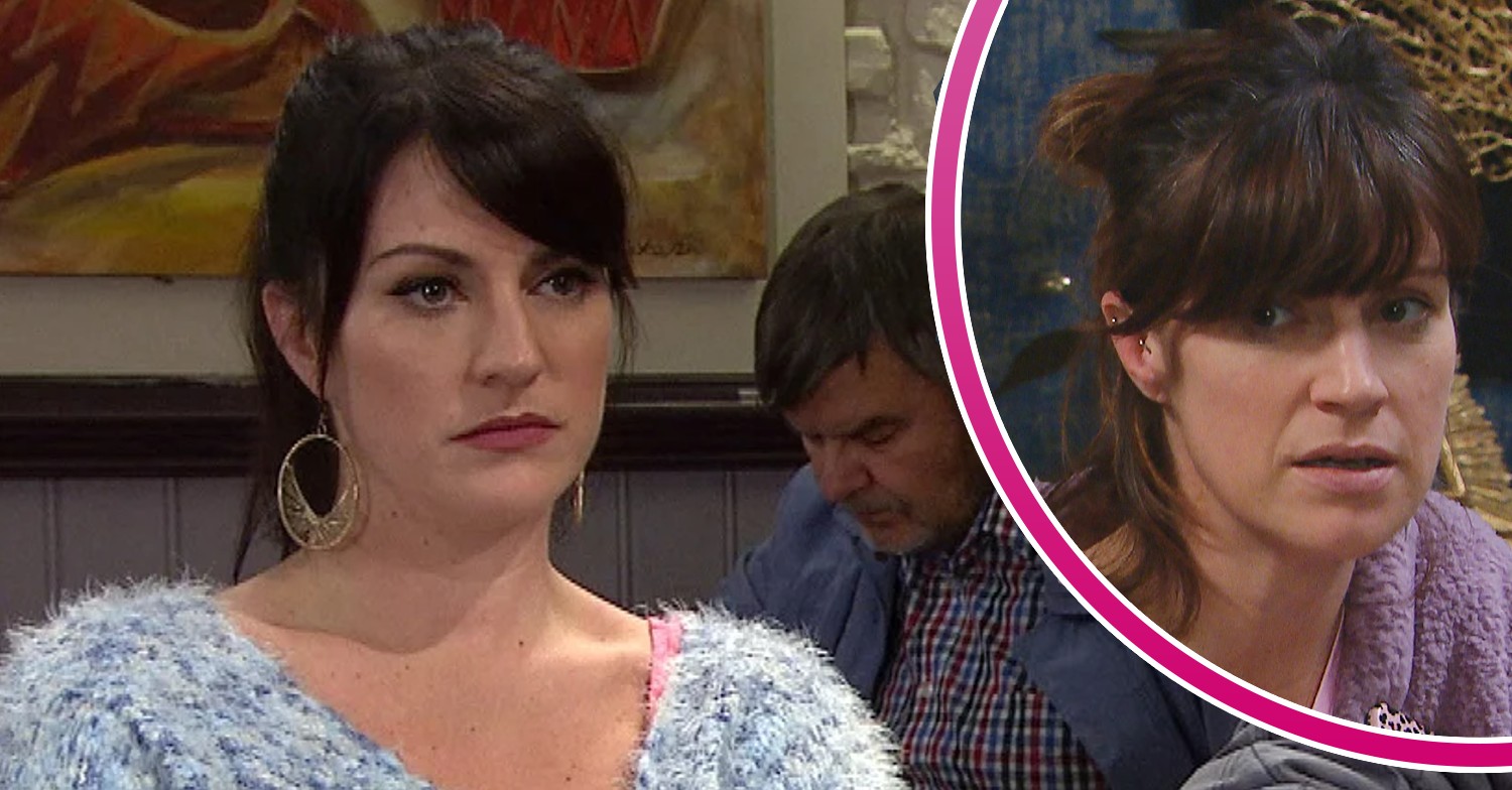 Kerry Wyatt looking serious in Emmerdale scenes