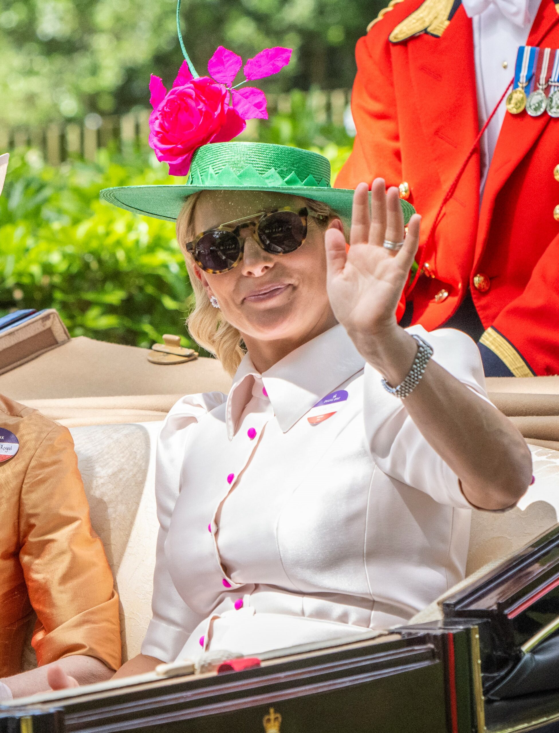 Zara Tindall waving at Royal Ascot