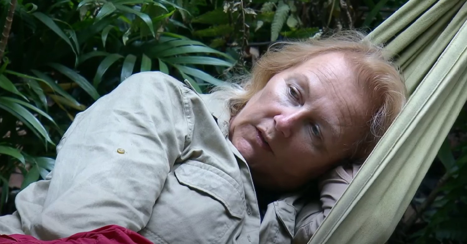 Sue Cleaver lying down in jungle on I'm A Celebrity 2022