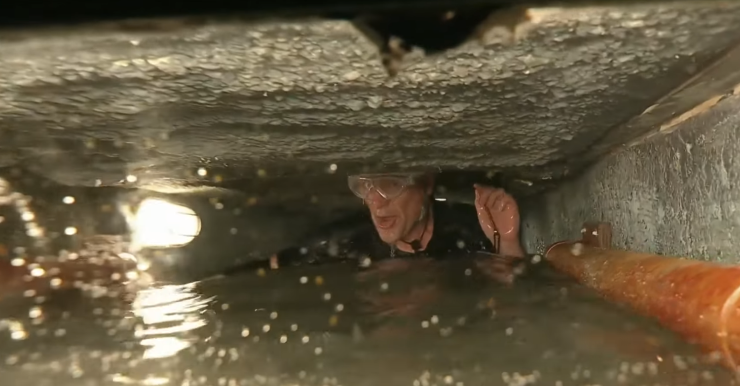 Chris Moyles in a tunnel on I'm A Celebrity