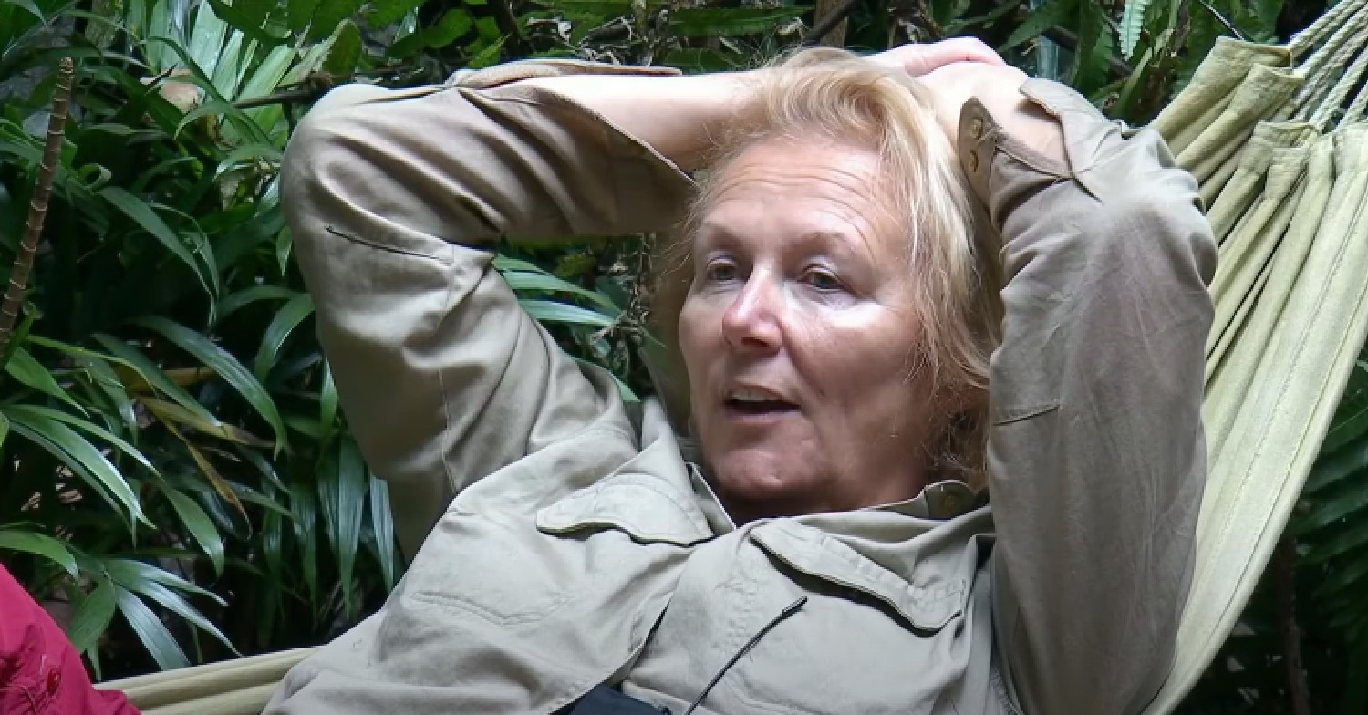 Sue Cleaver with her hands behind her head on I'm A Celebrity