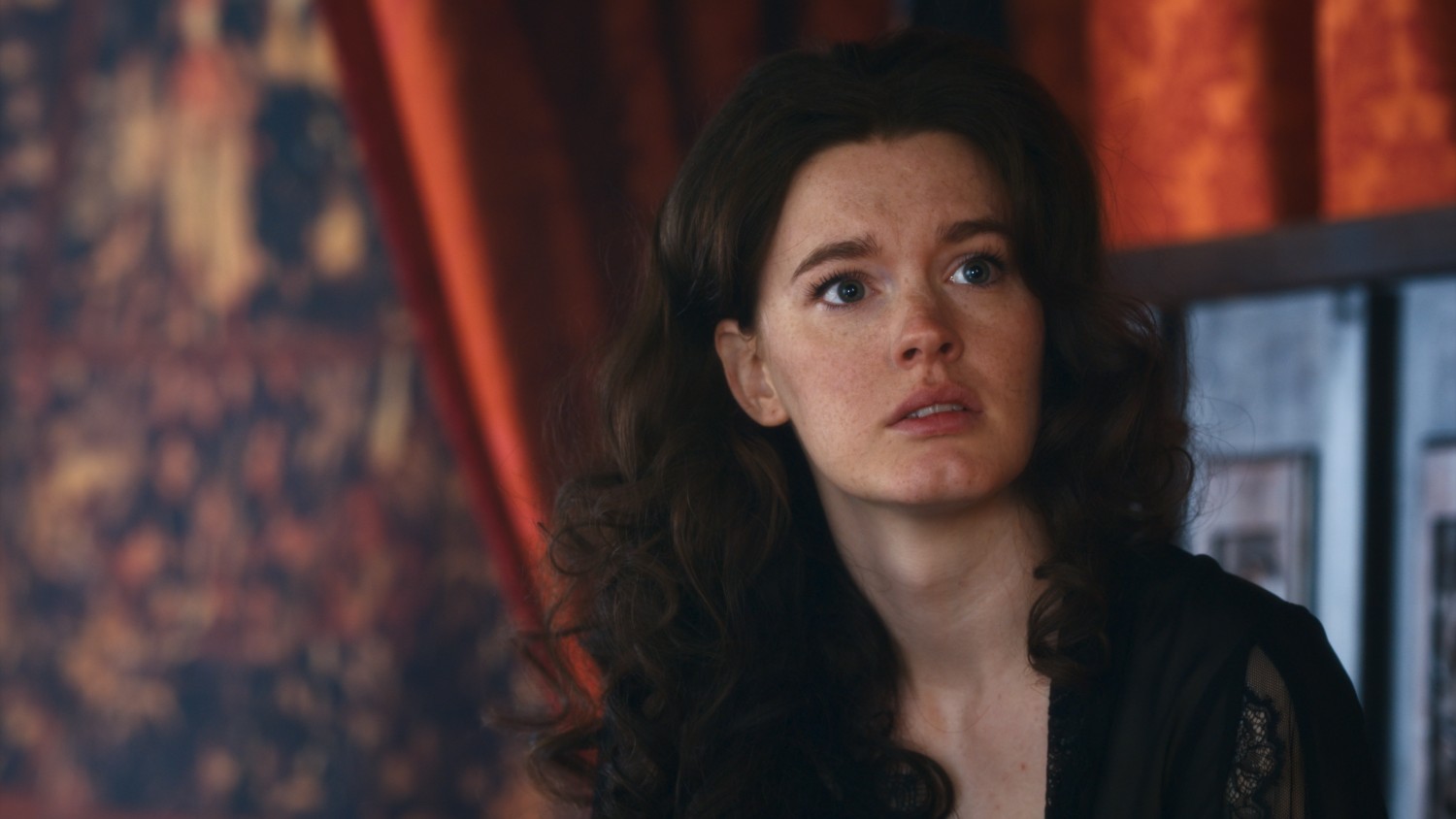 Amy James-Kelly looking shocked in Blood, Sex & Royalty