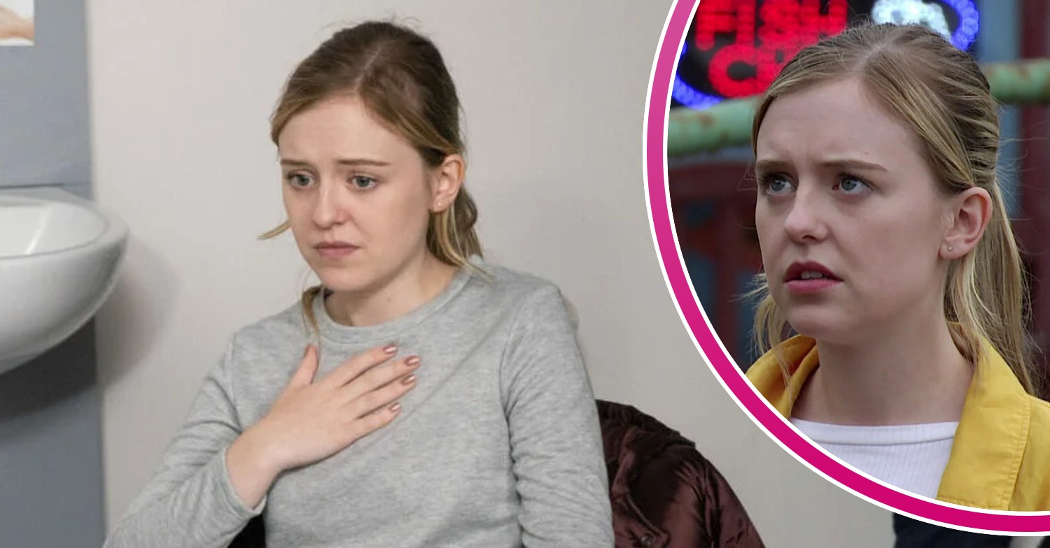 Summer holding her heart and looking upset in Coronation Street