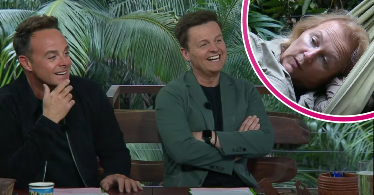 Ant and Dec smiling on I'm A Celebrity and Sue Cleaver in a hammock