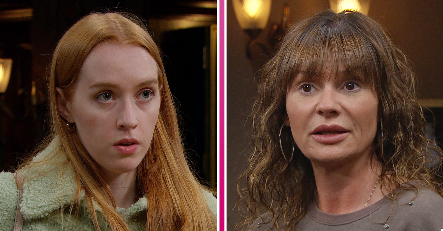 Chloe looking annoyed and Chas looking worried in Emmerdale