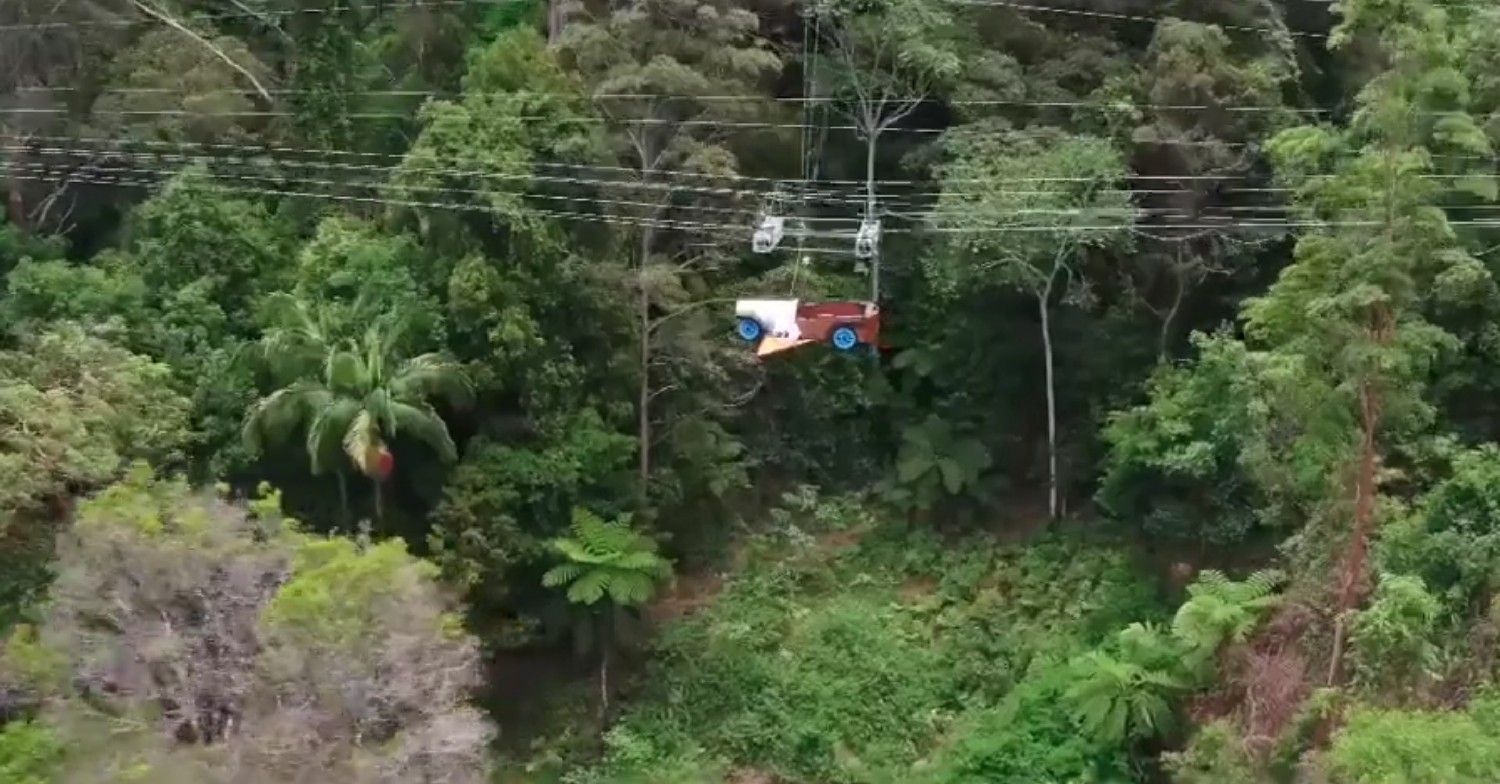 A car hanging above the jungle on I'm A Celebrity 2022 