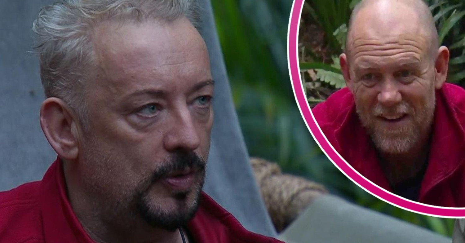 I'm A Celebrity star Boy George looking shocked and Mike inset