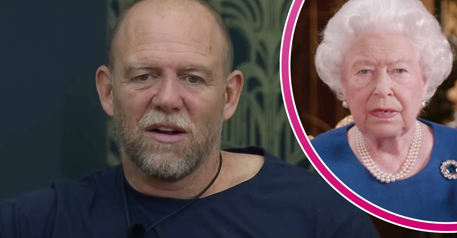 I'm A Celebrity contestant Mike Tindall looks unimpressed and the Queen inset