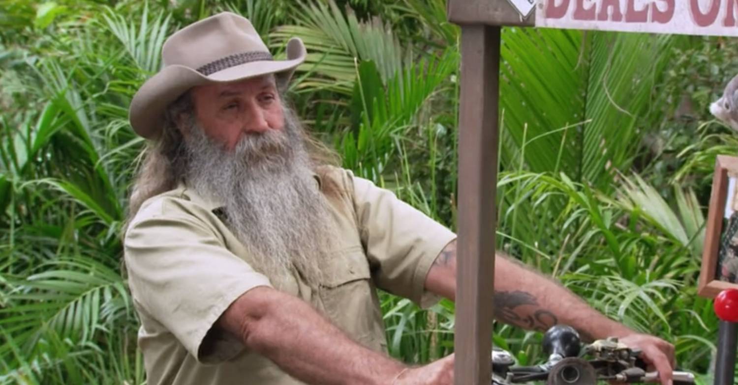 I'm A Celebrity character Kiosk Kev looks unhappy