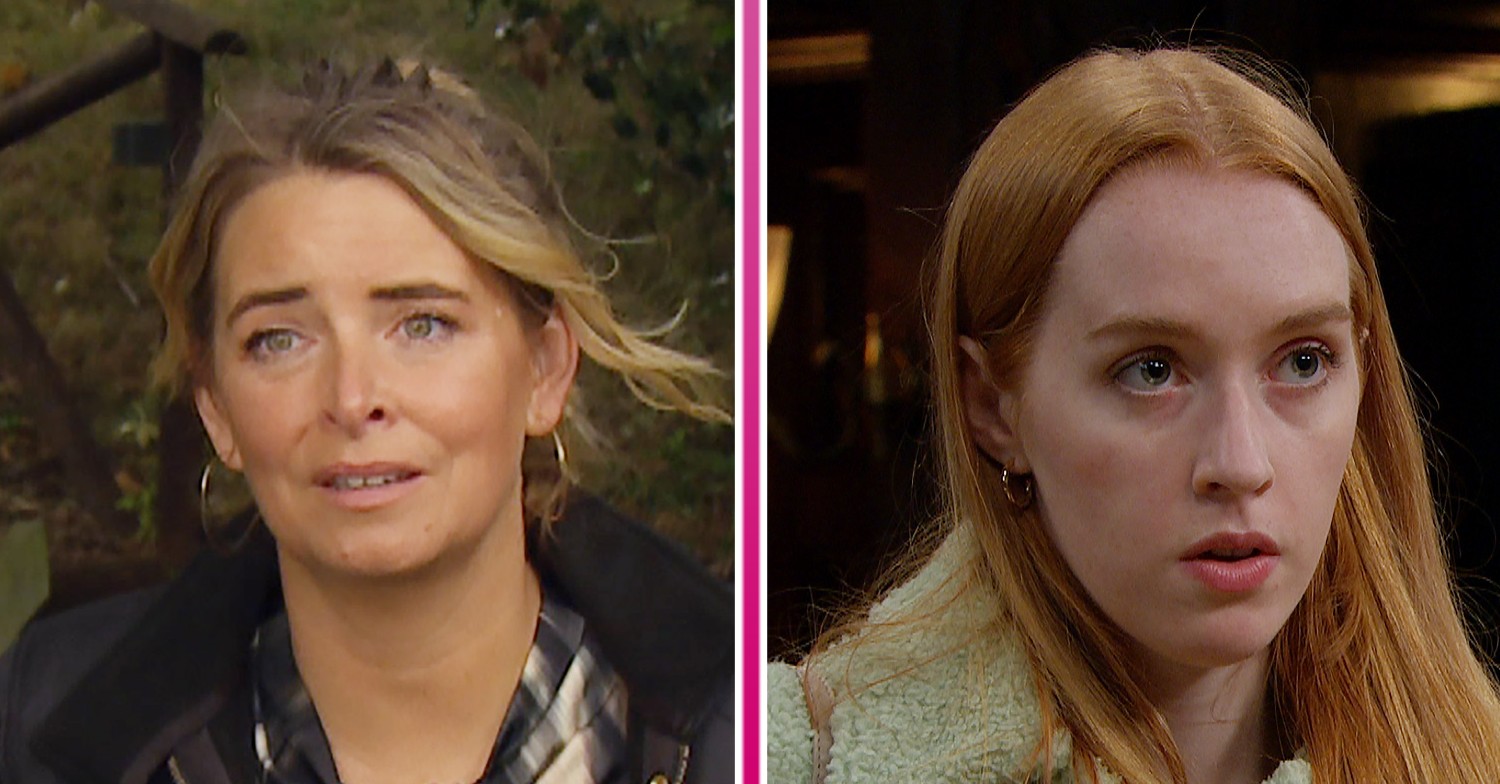 Charity looking concerned and Chloe looking worried in Emmerdale