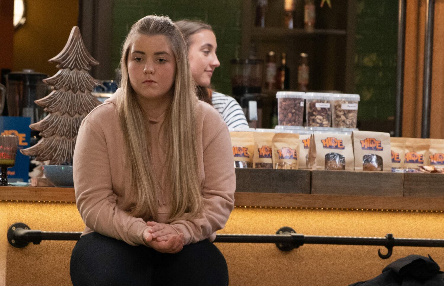 Emmerdale teen Cathy looking sad
