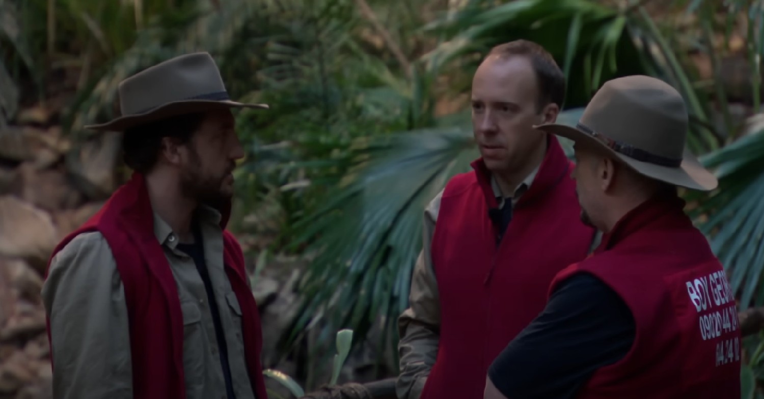 Seann Walsh, Matt Hancock and Boy George talking on I'm A Celebrity