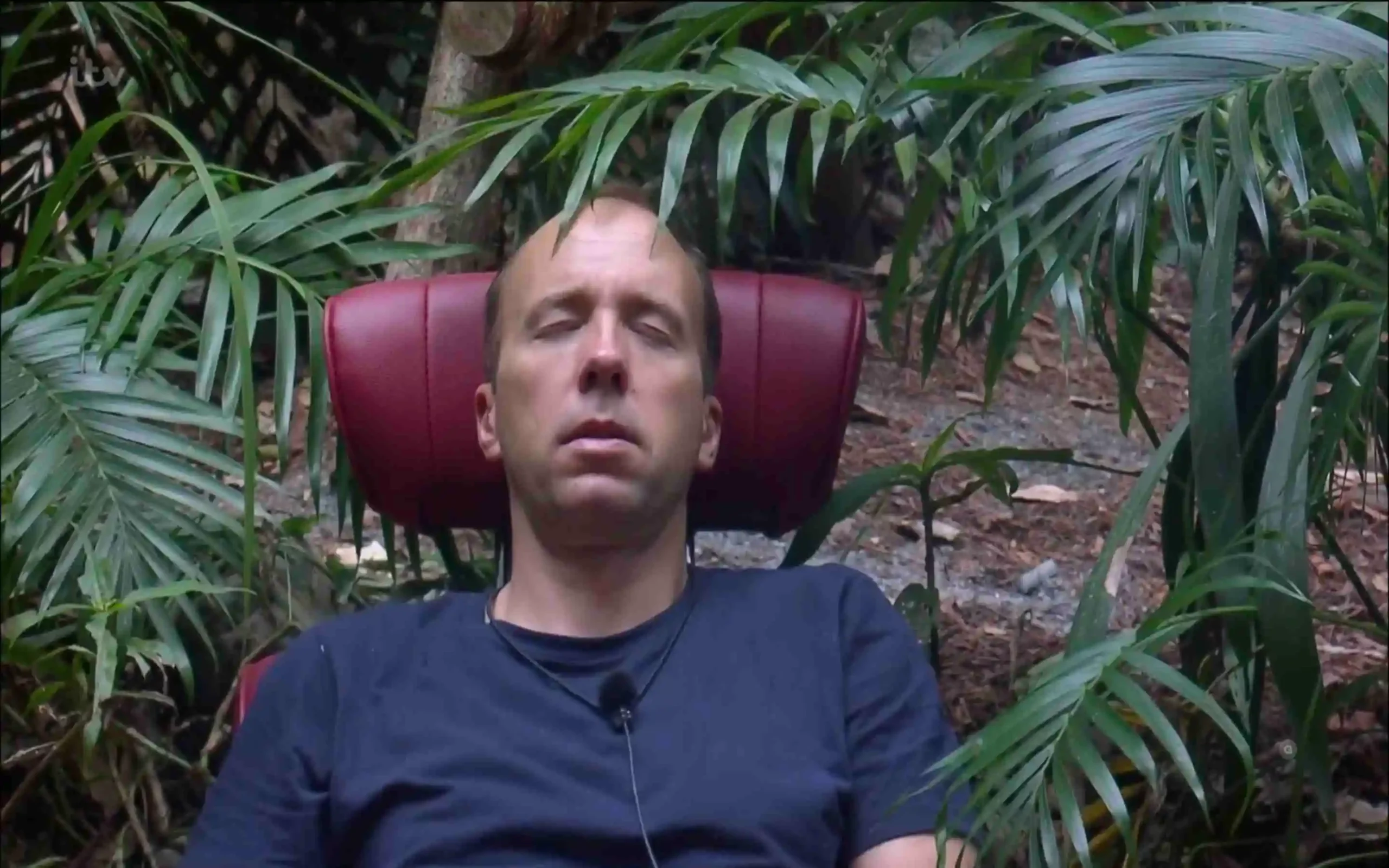 Matt Hancock asleep on I'm A Celeb